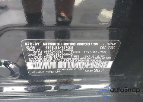 2021 Mitsubishi Outlander Sport 2.0 Se 2Wd из США, поврежденный, VIN JA4APVAU2MU013629